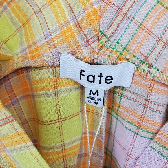 NWT Fate Women's Multicolor Button Front V Neck Plaid Long Sleeve Shirt Medium - Picture 5 of 11